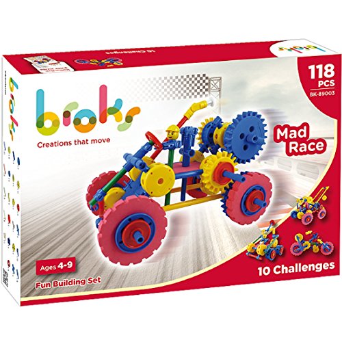 BROKS Mad Race – Juego de construcción con 108 piezas encajables incluidos engranajes de alta calidad para niños y niñas de 4 a 9 años