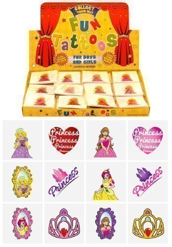 Tatuajes Temporales de Princesa Para Niñas 6 Paquetes de 12 – 72 en Total – Relleno de Piñata Bolsa de Fiesta