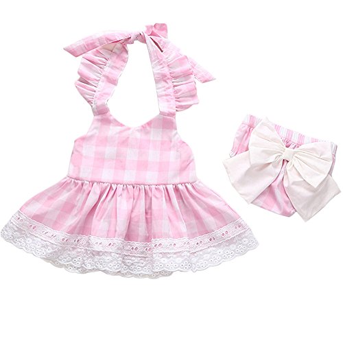 Covermason Bebé Niñas Princesa Bowknot Cordón Vestir y Pantalones cortos(1 Conjuntos) (12-18M, Rosado)