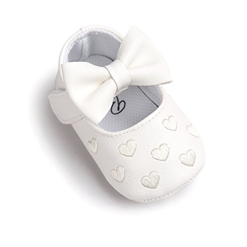 Zapatos de bebé,Auxma Niña Bowknot zapatos de cuero zapatillas antideslizante suave niño único para 0-18 meses (0~6M, Blanco)