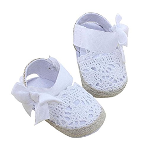 Bebé Prewalker Zapatos Auxma primeros pasos para bebé-niñas,Zapatos de flores de encaje,sandalias de bowknot para 0-6 6-12 12-18 meses (0-6 M, Blanco)
