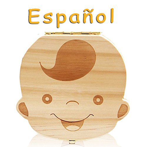 Leisial Caja de Almacenamiento de Dientes de Leche Souvenir Caja Guardar Madera Diente Organizador de la Caja para Niños Bebé 1pc(Español)