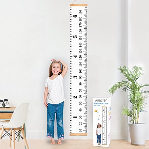 Tabla de crecimiento para colgar en la pared, regla para niños niños y niñas, decoración de la habitación infantil, tabla de crecimiento de 20 x 200 cm Mibote