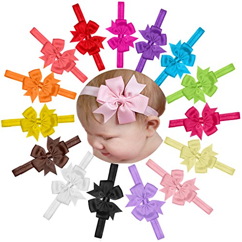 15 Piezas Bebé Venda De Pelo De Arco Para Niñas Banda Para La Cabeza Color Sólido Diadema Elástica Turbante
