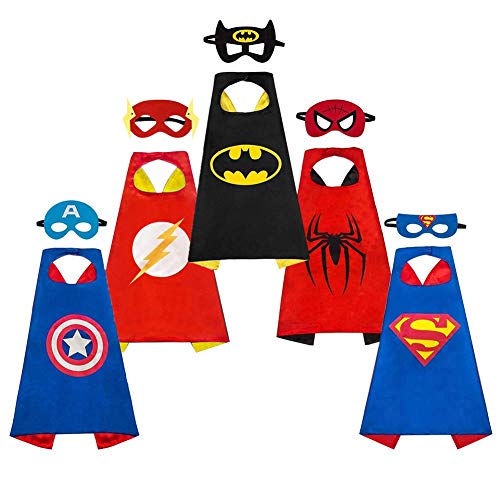 OCMCMO Capa de superhéroe para Niños ,Juguetes para Niños y Niñas , Kit de Valor de Cosplay de diseño de Fiesta de cumpleaños de Navidad – 5 * Capa y 5 * máscaras