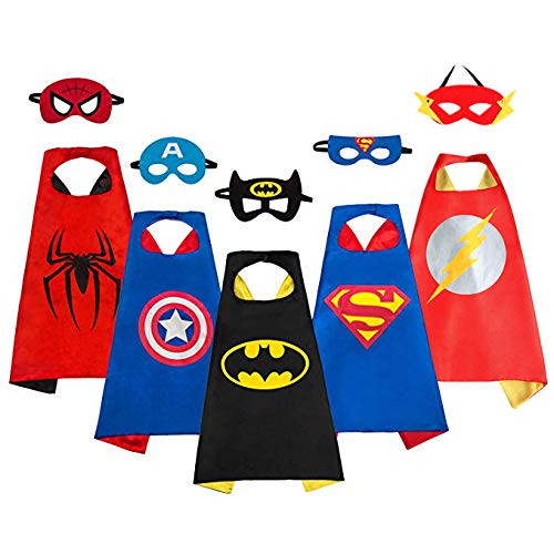 Capa de Superhéroe para Niños – 5 Capa y 5 Máscaras – Ideas Kit de Valor de Cosplay de Diseño de Fiesta de Cumpleaños de Navidad – Juguetes para Niños y Niñas