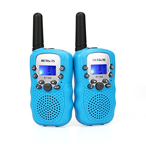 Retevis RT388 Walkie Talkie Niños PMR446 8 Canales LCD Pantalla Función VOX 10 Tonos de Llamada Bloqueo de Canal Linterna Incorporado (Azul, 1 Par)