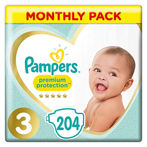 Pampers Premium Protection Pañales para Bebés, Talla 3 (5-9 kg) – 204 pañales